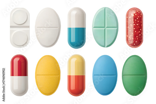 Realistic Pills and Tablets PNG Set – Isolated Medicine Capsules on Transparent Background