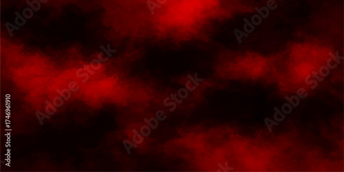 A dramatic red smoke texture blends with a dark, abstract storm cloudscape at sunset