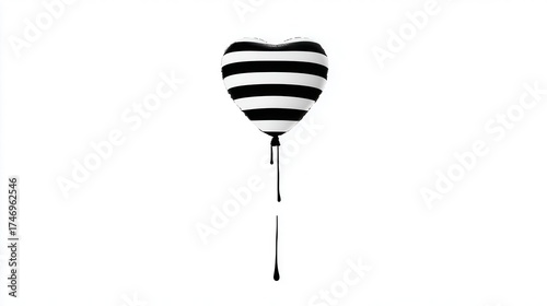 Heart-shaped striped black white balloon floats isolated on white background