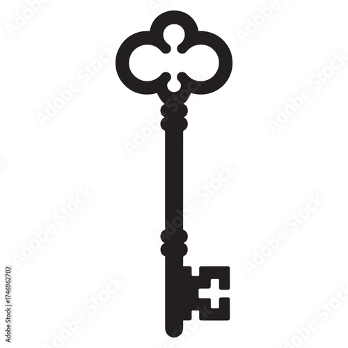 Elegant antique skeleton key silhouette isolated on a white background representing access and secrets