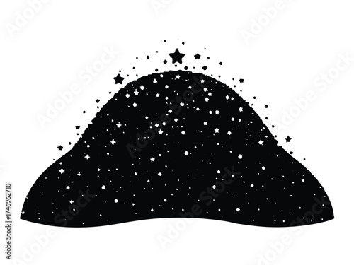 Vector art of silhouette of a hill covered in stars