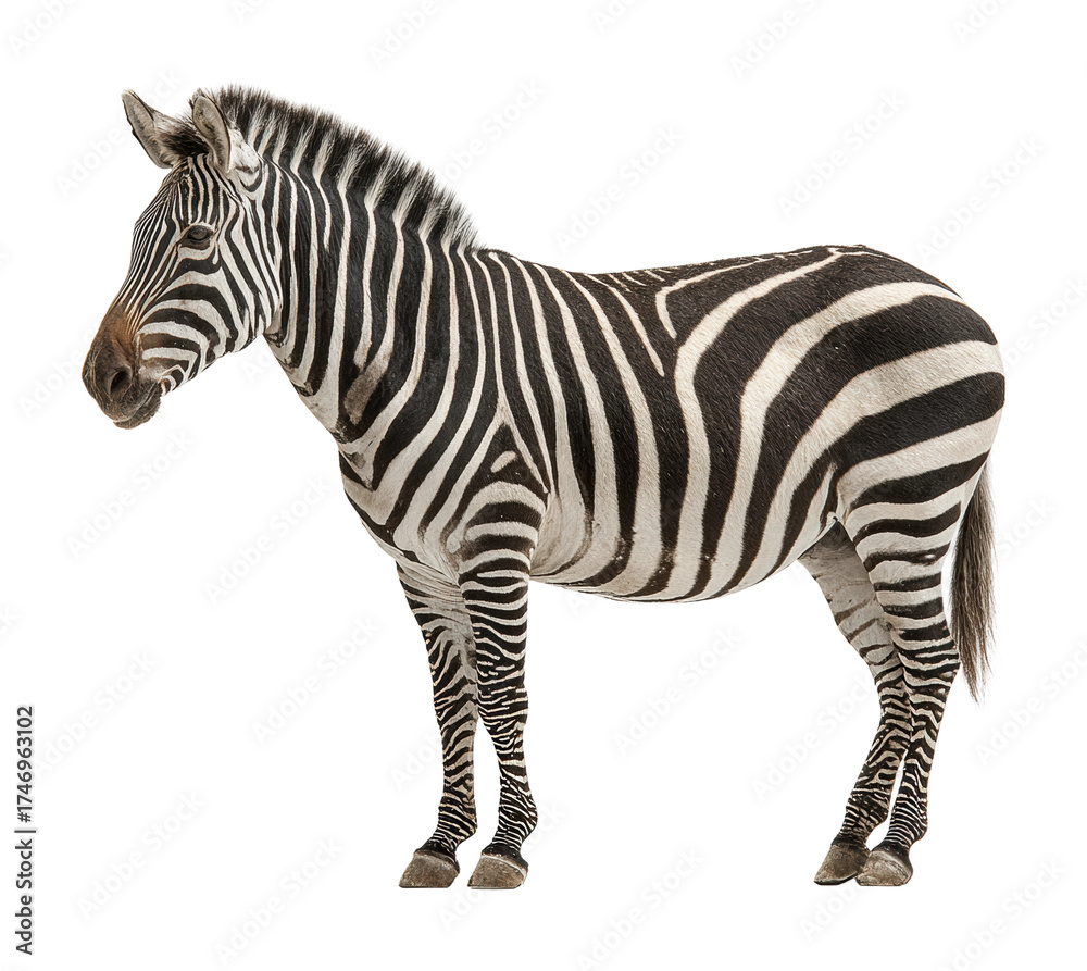 Fototapeta premium Zebra grazing in nature wild animal african savannah view isolated on transparent background