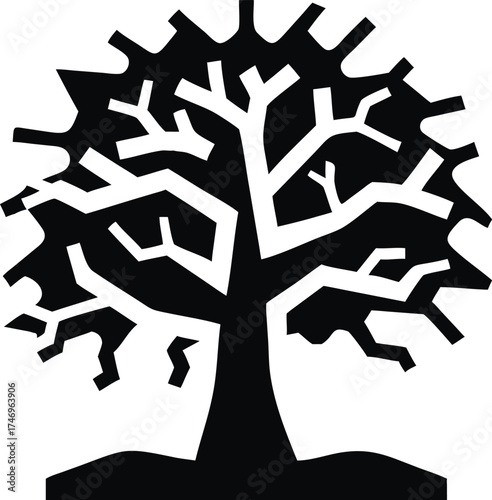 Minimalist bare winter tree with delicate snow dusted branches isolated on white background isolated on transparent background