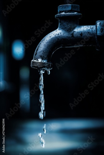 hydraulic. Clear water flowing freely from an unclogged metal pipe with studio lighting. safety posters, maintenance manuals, designed for industrial assembly lines and welding operations.