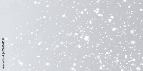 Silver Sparkling Lights Festive background with various falling snows, Silver and white snow confetti sparkles, Abstract sparkles grey and white bokeh lights and stars with various particles.