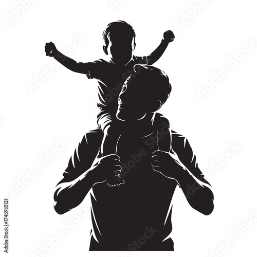 Vector art of silhouette of a father carrying his son on his shoulders