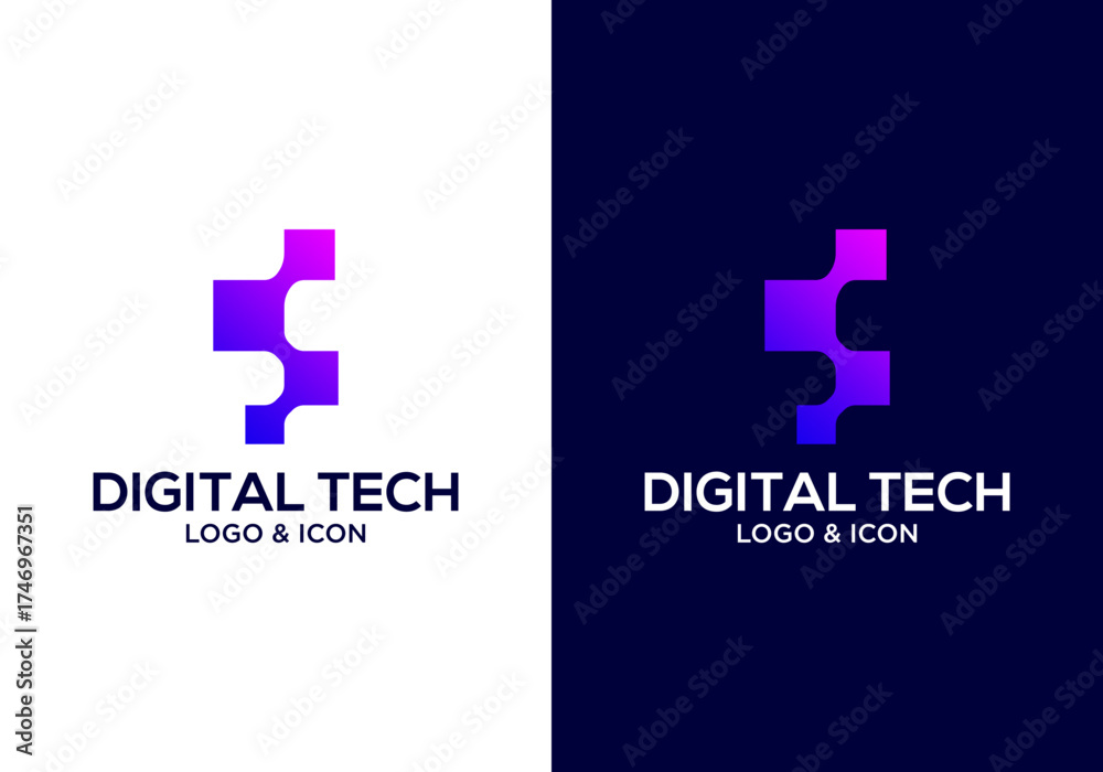 Obraz premium Modern technology logo icon design vector with digital connection concept