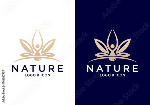 vector logo icon design of person with leaf or flower and drop