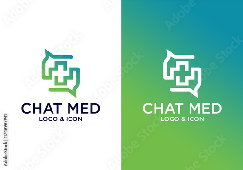 minimal chat bubble medical logo icon vector with health cross