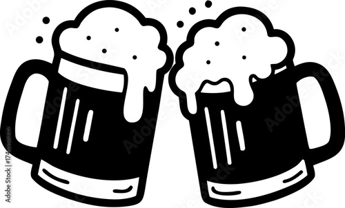 Cheers with Frothy Beer Mugs Doodle Illustration