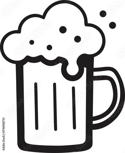 Hand Drawn Beer Mug with Bubbles Doodle Vector