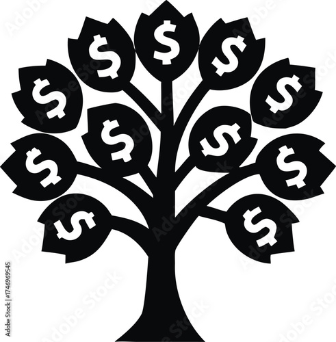 Financial tree with dollar bill leaves symbolizing wealth growth and prosperity isolated on white background isolated on transparent background