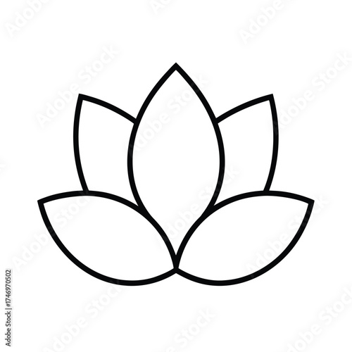 Simple black outline silhouette of a blooming lotus flower silhouette