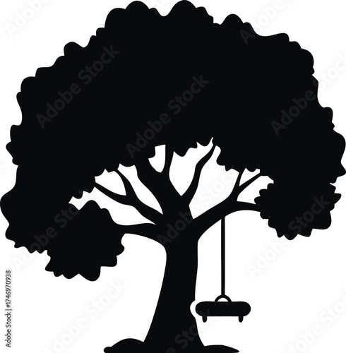 Charming tree with a classic swing hanging from a branch childrens illustration isolated on white background isolated on transparent background