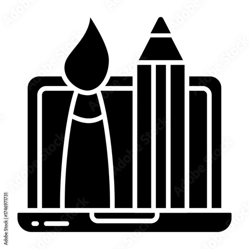 Pencil with brush, icon of stationery 