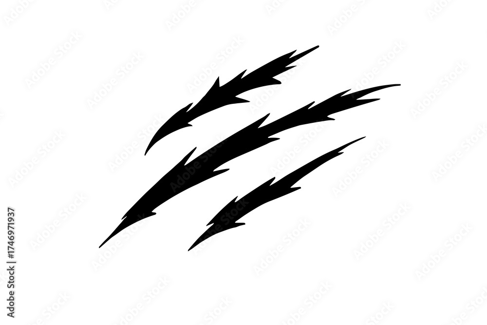 Obraz premium Three black claw scratches isolated on a transparent background. Perfect for Halloween designs, horror themes, and animalistic effects.