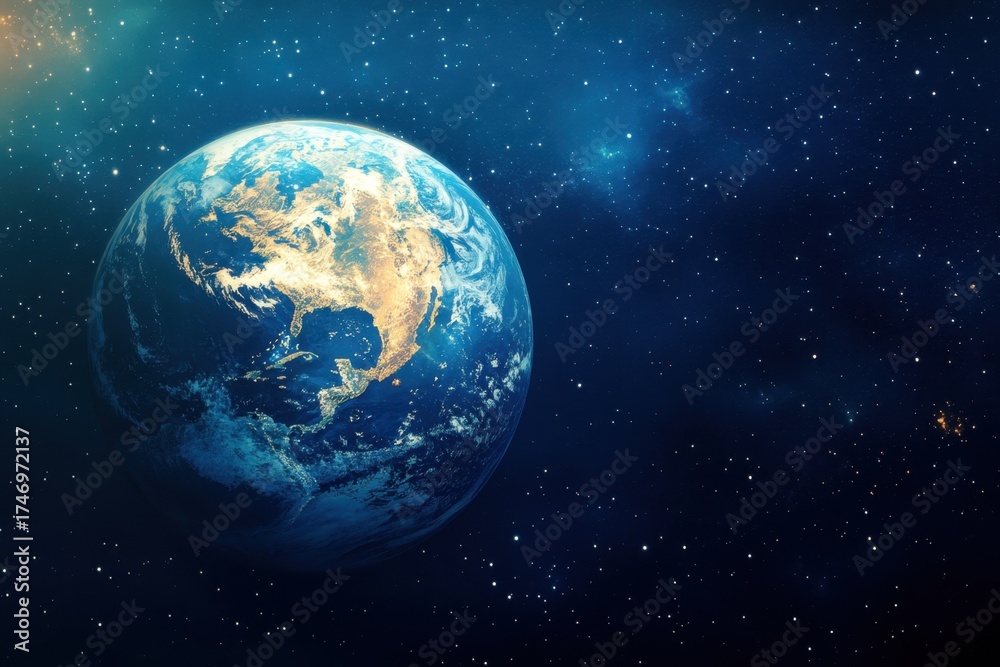 Fototapeta premium A stunning view of Earth from space, showcasing continents and oceans in vivid detail