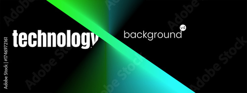 A green and blue tech background with abstract lines and a white triangle pattern for a modern geometry or eco design template..