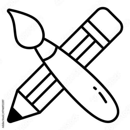 Pencil with brush, icon of design tools