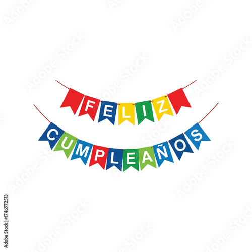Feliz cumpleanos bunting festive colorful hispanic birthday celebration banner vector