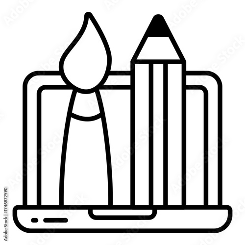 Pencil with brush, icon of stationery 