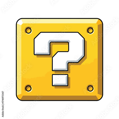 Golden question mark block game icon surprise mystery powerup treasure vector