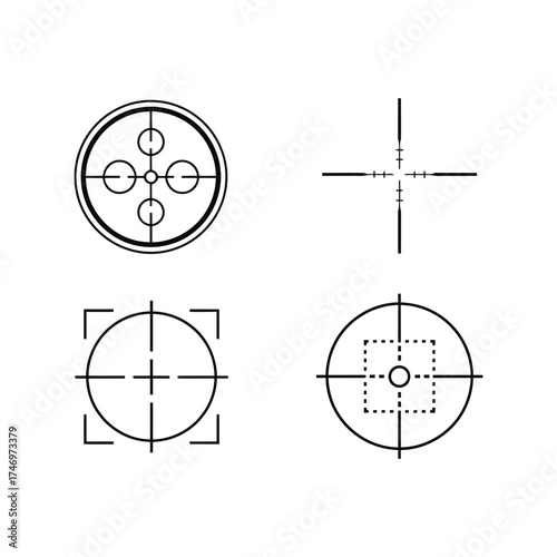 Crosshair reticle targets set precision aiming optics scope symbols vector