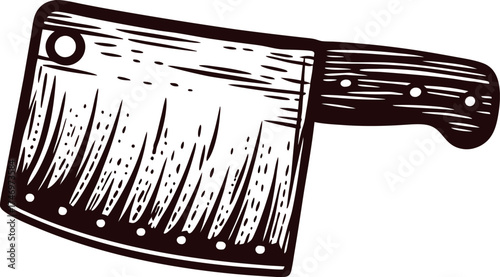 Hand drawn butcher meat cleaver isolated on white background vintage rustic engraving kitchen knife illustration