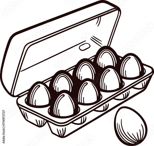 Hand drawn carton with eggs isolated on white background vintage engraved illustration