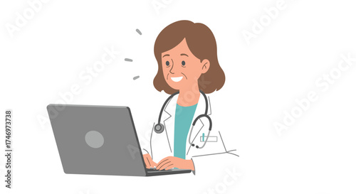 Dedicated doctor working on laptop to provide telehealth services, offering compassionate care and expert medical advice for online consultations today