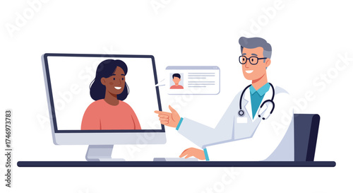 Doctor consults with patient remotely on video call, offering convenient telemedicine services and healthcare solutions in a modern digital age of medicine