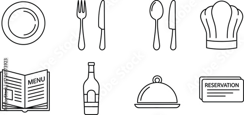 Restaurant and Dining Line Icons – Kitchen, Chef, and Menu Vector Pack