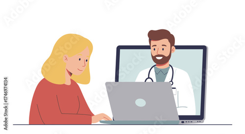 Convenient virtual doctor visit with friendly online consultation for woman using laptop, ensuring personalized telemedicine and modern healthcare access