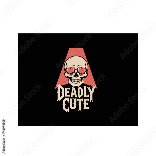  Deadly Cute Skull with Heart Eyes - Retro Vintage Love Typography Vector.svg