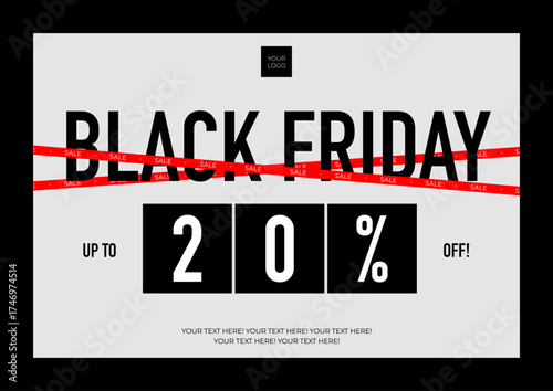 Black Friday Sale Banner Template with Red Discount Bar and 20 Percent Off Typography