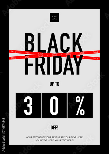 Black Friday Sale Banner Template with Red Discount Bar and 30 Percent Off Typography