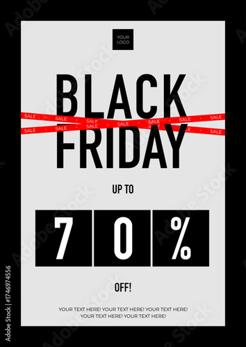Black Friday Sale Banner Template with Red Discount Bar and 70 Percent Off Typography