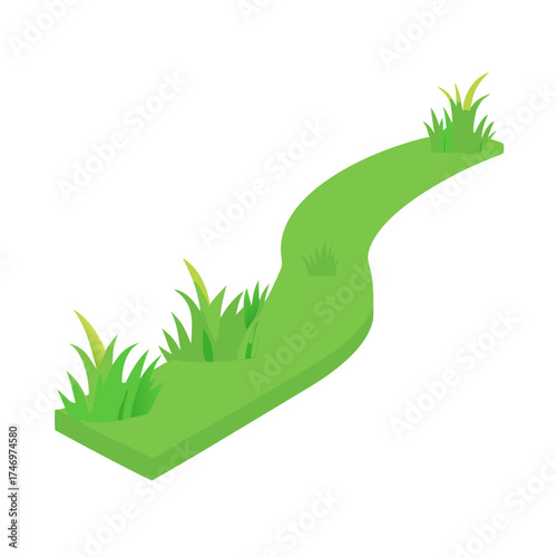Green grass path curving gently on transparent background.A winding road with green grass on either side curves gently inviting exploration and a journey into the unknown isolated on transparent backg