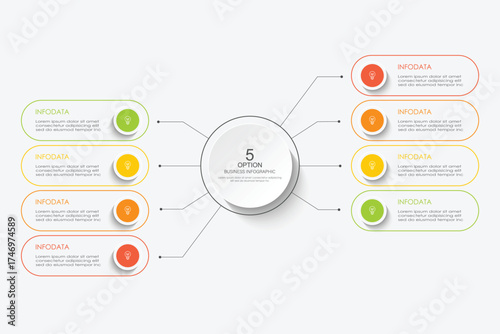 Business processes. Timeline infographics with 3, 8, 5 steps, options. Vector graphics.	