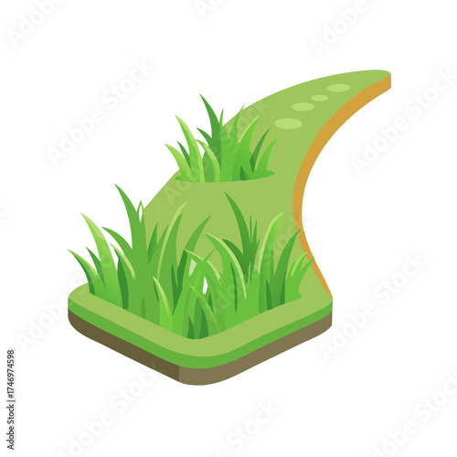 Green grass path curving gently on transparent background.A winding road with green grass on either side curves gently inviting exploration and a journey into the unknown isolated on transparent backg