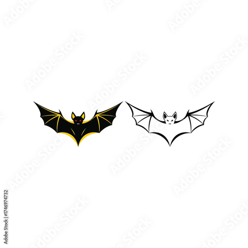 Spooky bat silhouette and illustration flying halloween creatures vector