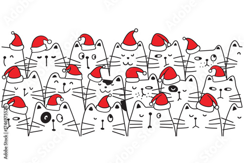 Christmas cats seamless pattern.