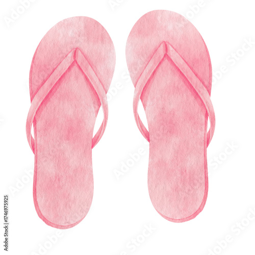 Pink flip flops watercolor illustration for Summer element⁠
