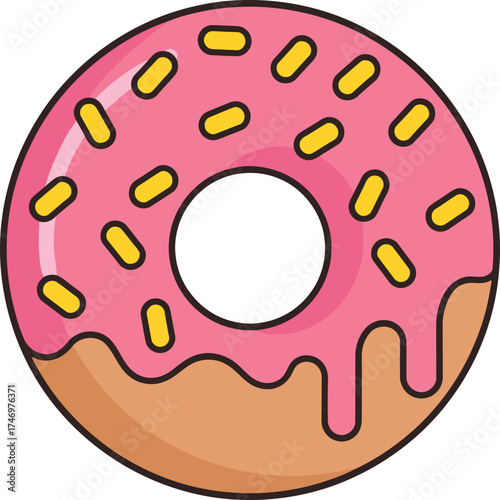 Pink Frosted Donut with Yellow Sprinkles Vector Icon