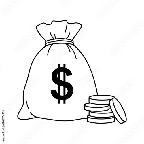 Money bag with dollar sign and stack of coins symbolizing wealth and financial success vector