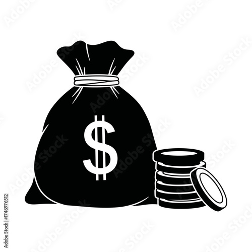 Money bag with dollar sign and stack of coins symbolizing wealth and finance vector