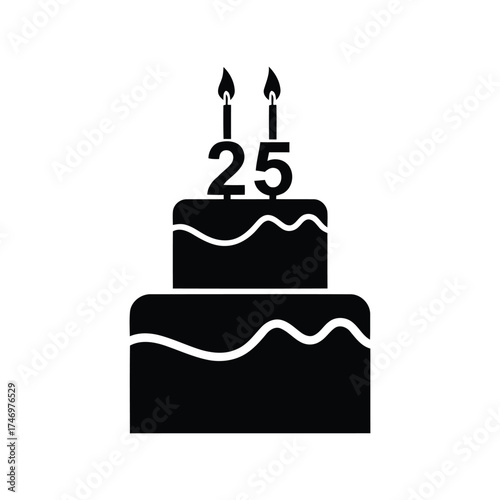 Celebration birthday cake with candles number 25 vector icon simple design vector
