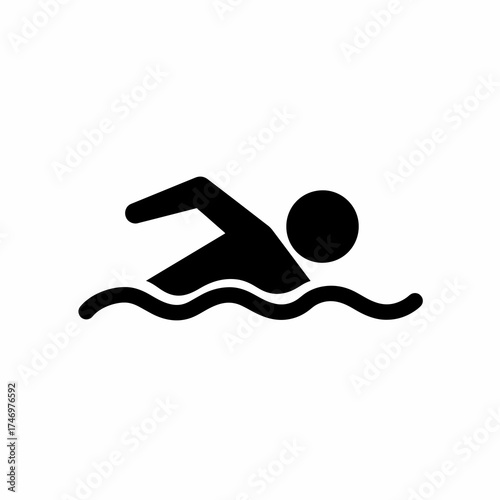 Dynamic swimming silhouette for fitness, recreation, and competitive sports designs, embodying summer fun and athletic prowess in vector style
