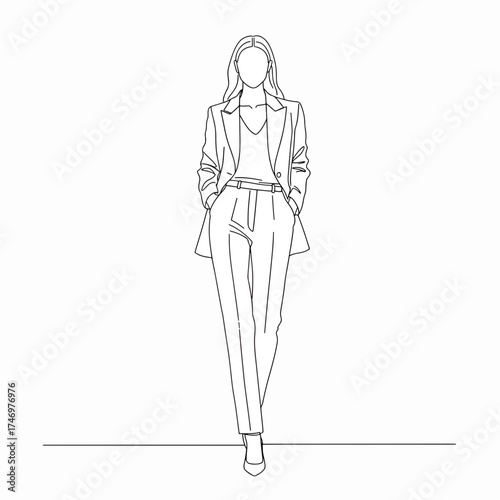 Elegant businesswoman in stylish pantsuit, a modern professional look for fashion blogs, magazines, and style guides, vector art illustration