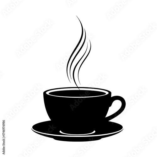 Steaming coffee cup silhouette with wispy smoke on saucer for a warm beverage experience vector